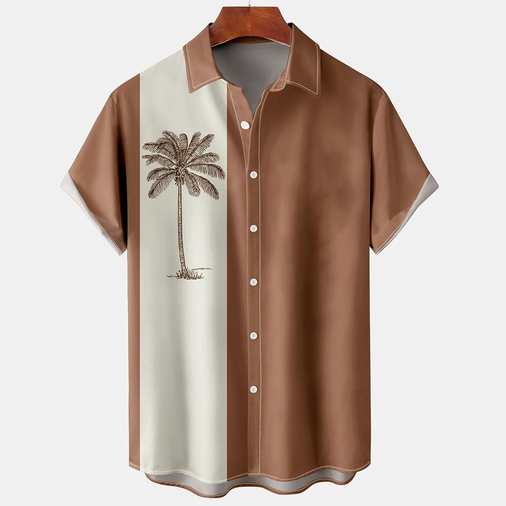 Summer short-sleeve shirt with palm tree pattern, plus-size casual summer shirt