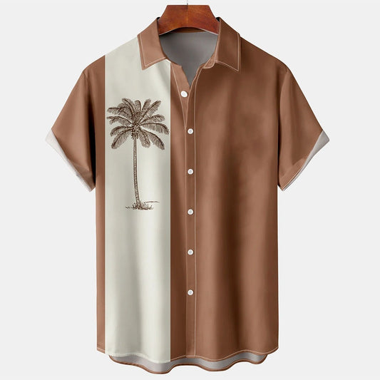 Summer short-sleeve shirt with palm tree pattern, plus-size casual summer shirt