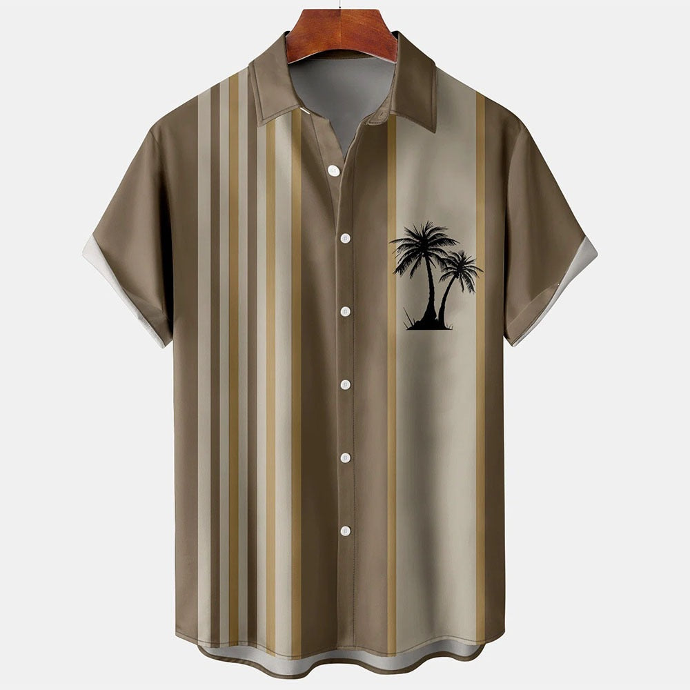 Summer short-sleeve shirt with palm tree pattern, plus-size casual summer shirt