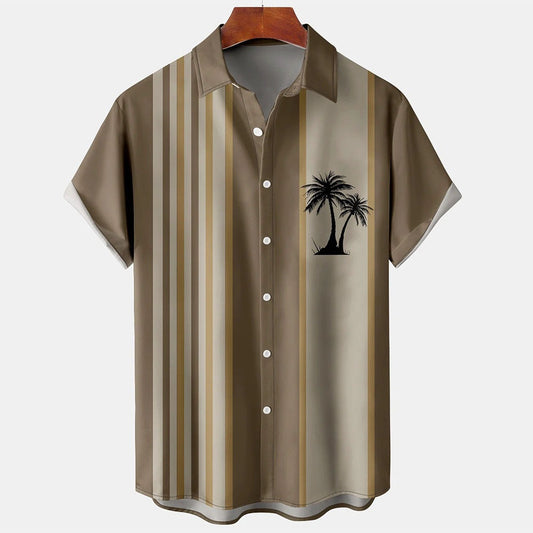 Summer short-sleeve shirt with palm tree pattern, plus-size casual summer shirt