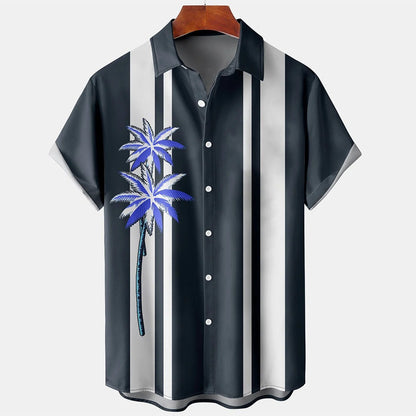 Summer short-sleeve shirt with palm tree pattern, plus-size casual summer shirt