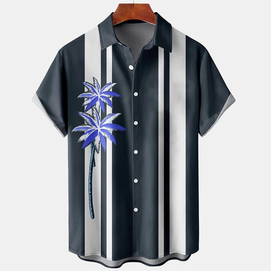 Summer short-sleeve shirt with palm tree pattern, plus-size casual summer shirt