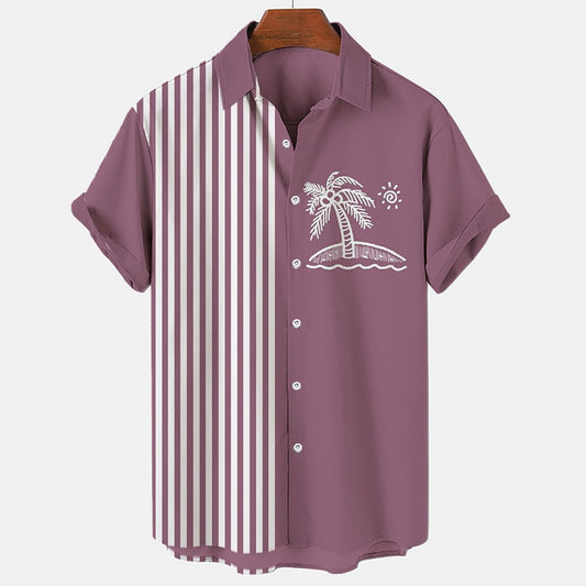 Summer short-sleeve shirt with palm tree pattern, plus-size casual summer shirt