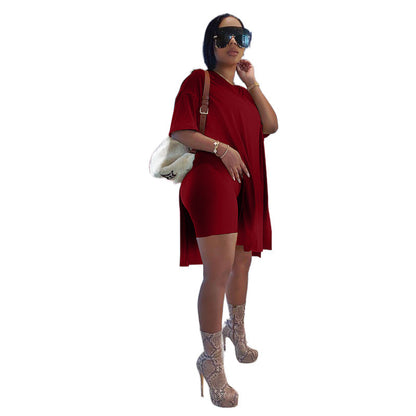 Summer short-sleeved short-pants set in solid color