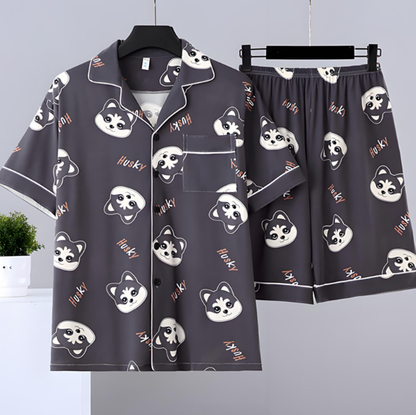 Summer Short-Sleeved Thin Pure Cotton Pajamas Men's Home Wear Set