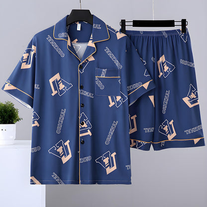 Summer Short-Sleeved Thin Pure Cotton Pajamas Men's Home Wear Set