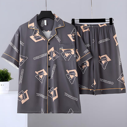 Summer Short-Sleeved Thin Pure Cotton Pajamas Men's Home Wear Set