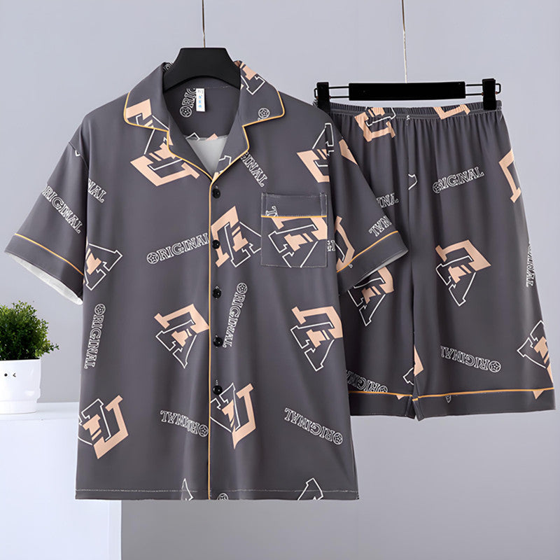 Summer Short-Sleeved Thin Pure Cotton Pajamas Men's Home Wear Set