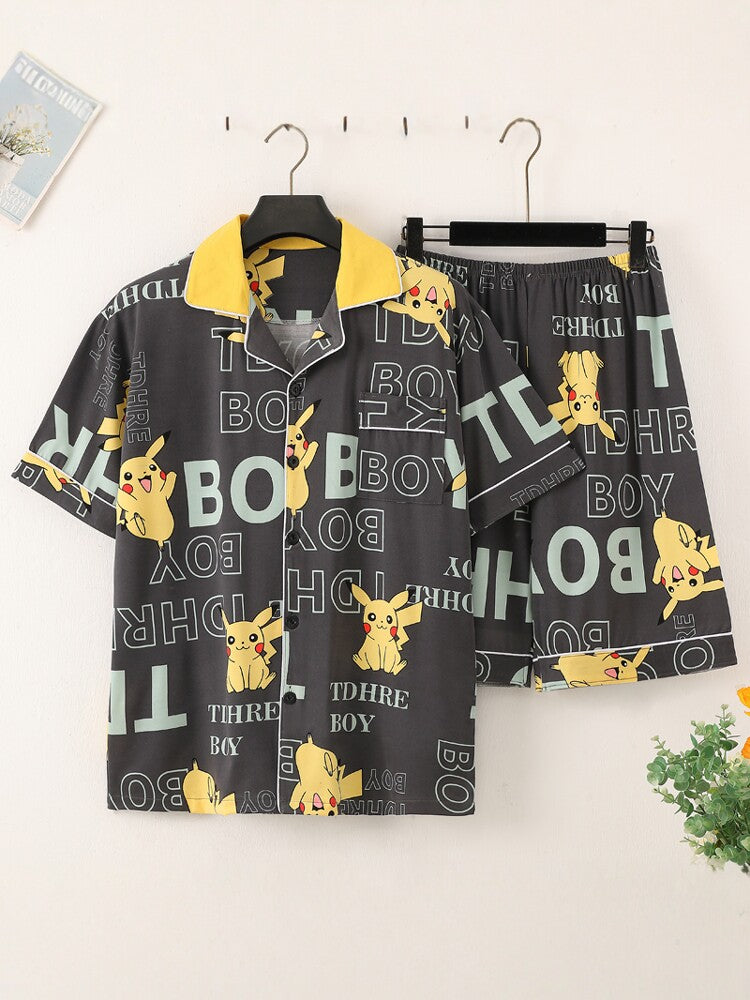 Summer Short-Sleeved Thin Pure Cotton Pajamas Men's Home Wear Set