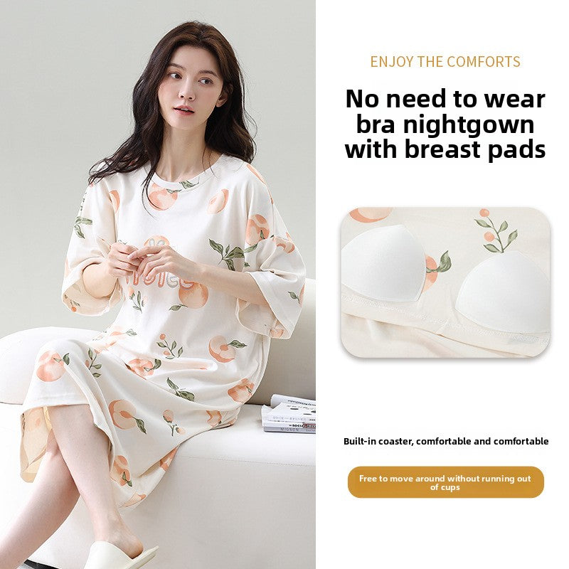 Summer sleeping dress women with chest pads