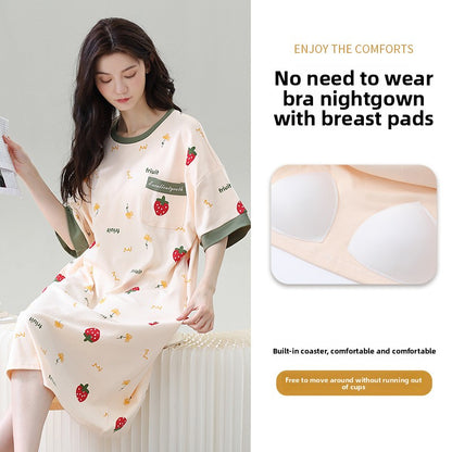 Summer sleeping dress women with chest pads