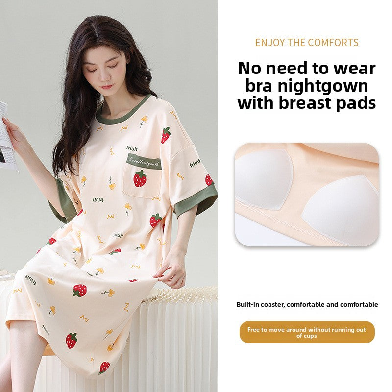 Summer sleeping dress women with chest pads