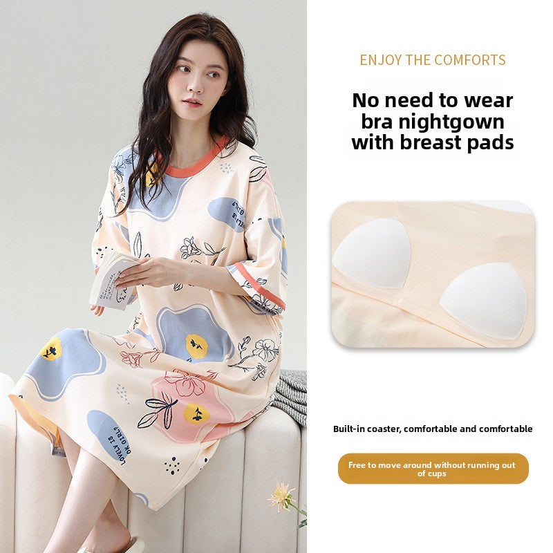 Summer sleeping dress women with chest pads