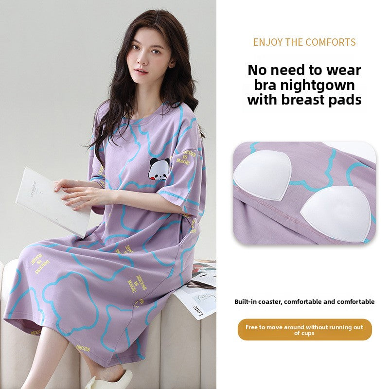 Summer sleeping dress women with chest pads