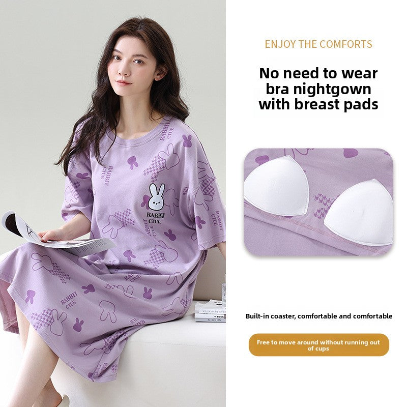 Summer sleeping dress women with chest pads
