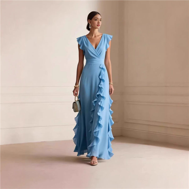 Summer Sleeveless V-Neck Pleated Dress