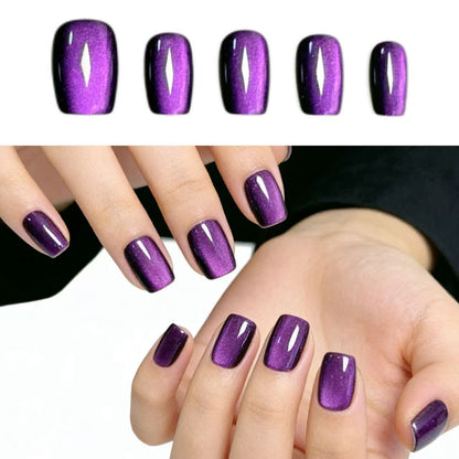 Summer Sparkling Short Square Cat-Eye Press-On Nails Collection: Elegant, Skin-Brightening Nail Art, New Design, Colorful Nail Strips