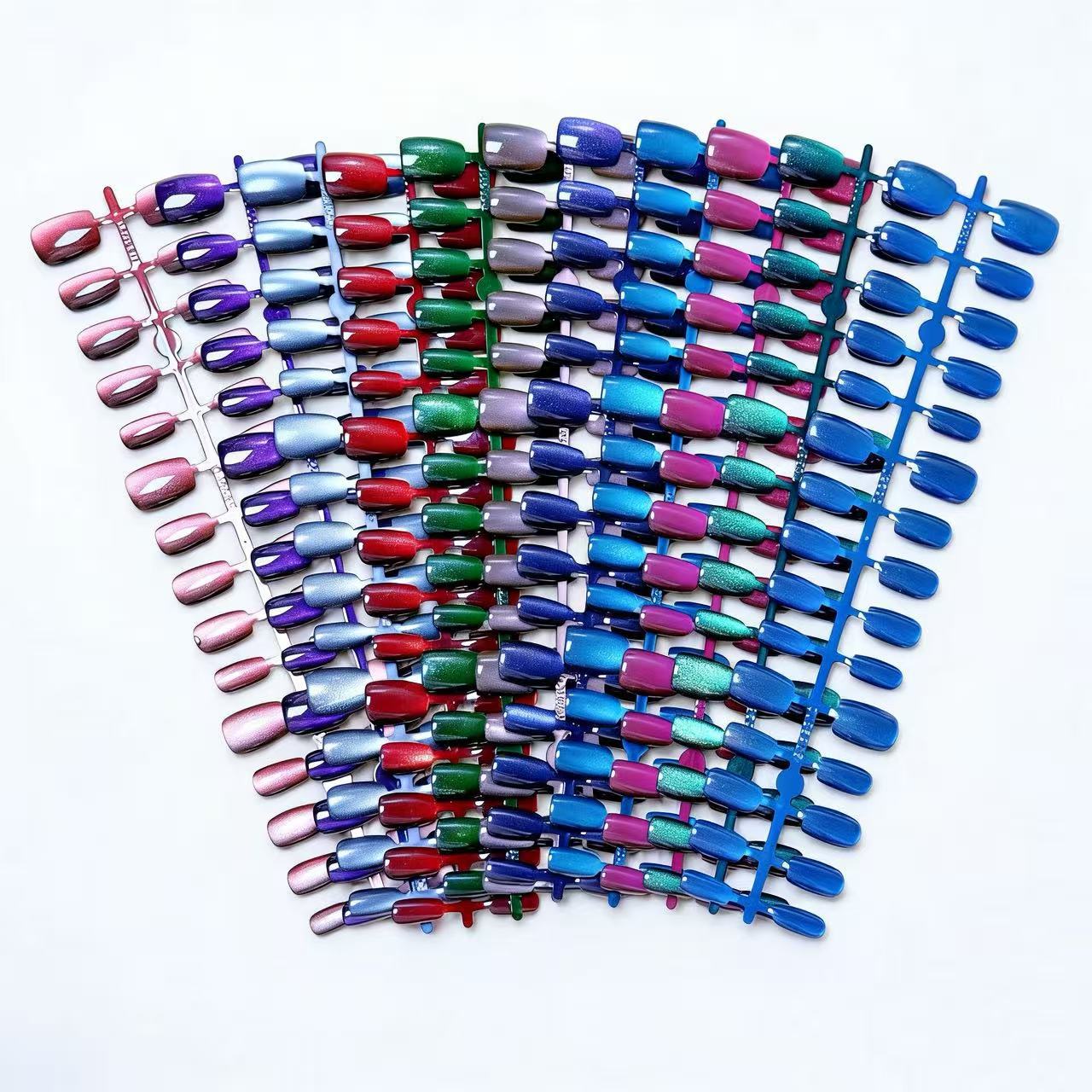 Summer Sparkling Short Square Cat-Eye Press-On Nails Collection: Elegant, Skin-Brightening Nail Art, New Design, Colorful Nail Strips