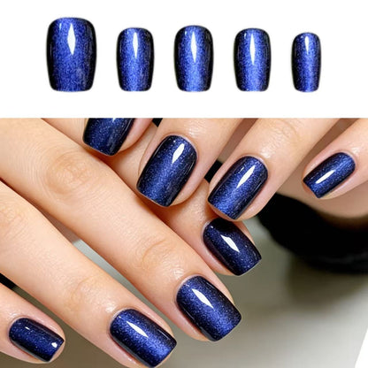 Summer Sparkling Short Square Cat-Eye Press-On Nails Collection: Elegant, Skin-Brightening Nail Art, New Design, Colorful Nail Strips