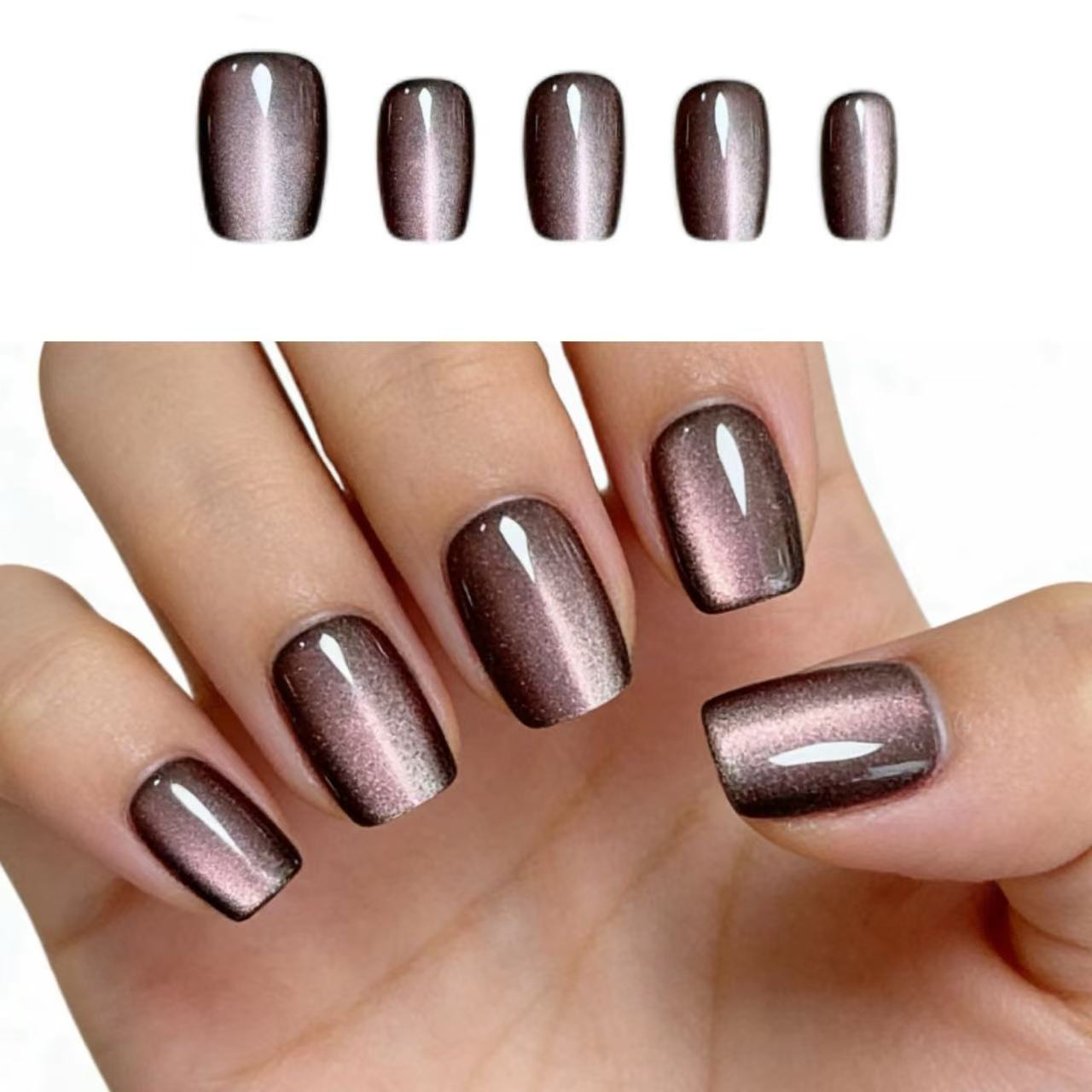 Summer Sparkling Short Square Cat-Eye Press-On Nails Collection: Elegant, Skin-Brightening Nail Art, New Design, Colorful Nail Strips