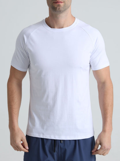 Summer Sports Fitness Short-sleeved Men's Crewneck Breathable Trendy Solid Color Casual Workout T-shirt Cotton