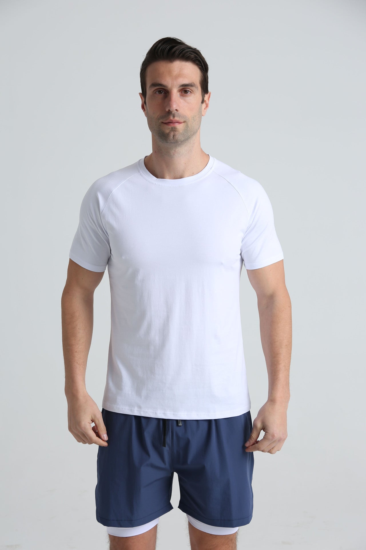 Summer Sports Fitness Short-sleeved Men's Crewneck Breathable Trendy Solid Color Casual Workout T-shirt Cotton