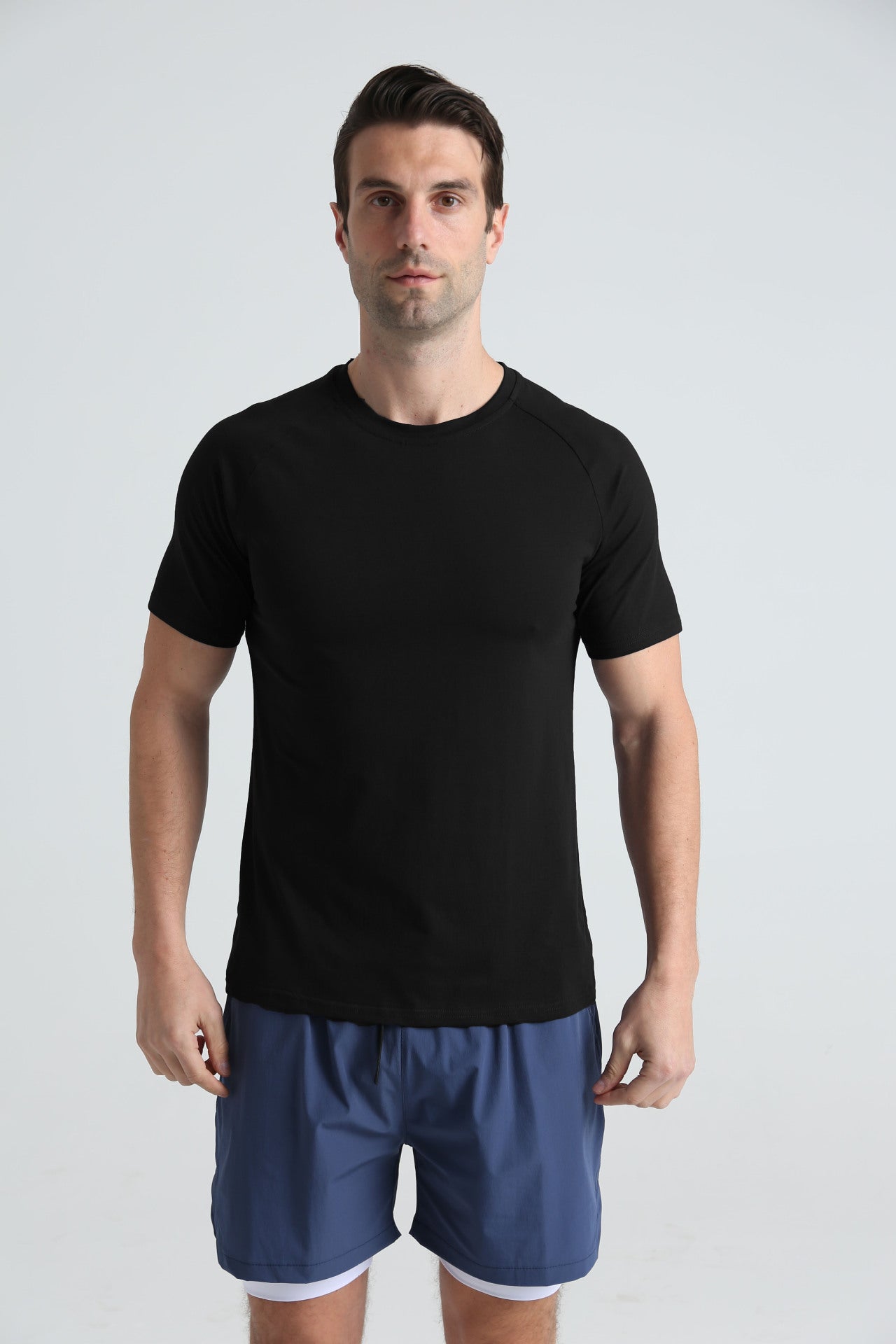 Summer Sports Fitness Short-sleeved Men's Crewneck Breathable Trendy Solid Color Casual Workout T-shirt Cotton