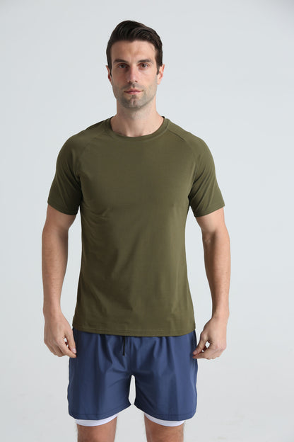 Summer Sports Fitness Short-sleeved Men's Crewneck Breathable Trendy Solid Color Casual Workout T-shirt Cotton