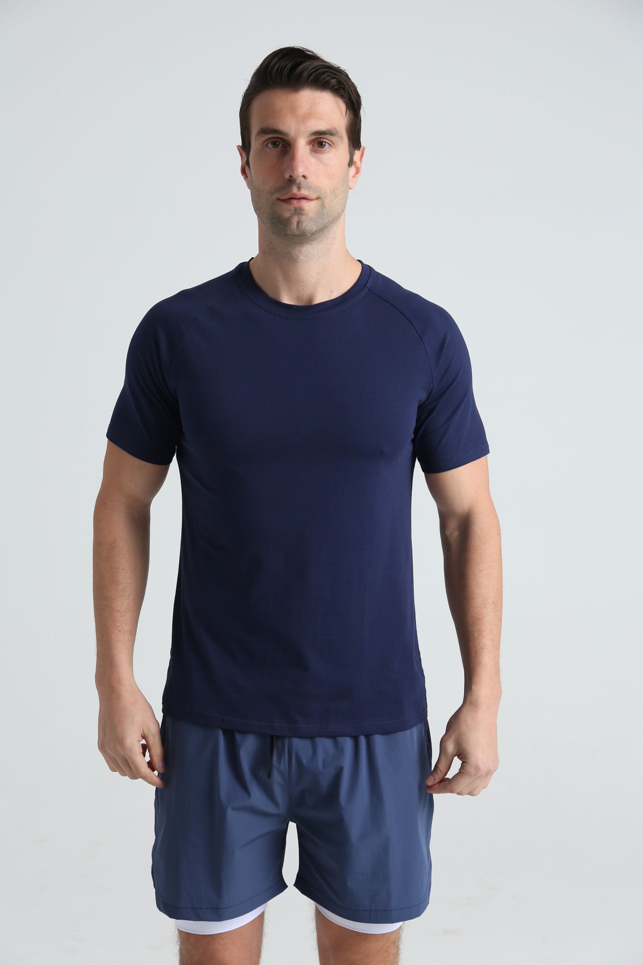 Summer Sports Fitness Short-sleeved Men's Crewneck Breathable Trendy Solid Color Casual Workout T-shirt Cotton