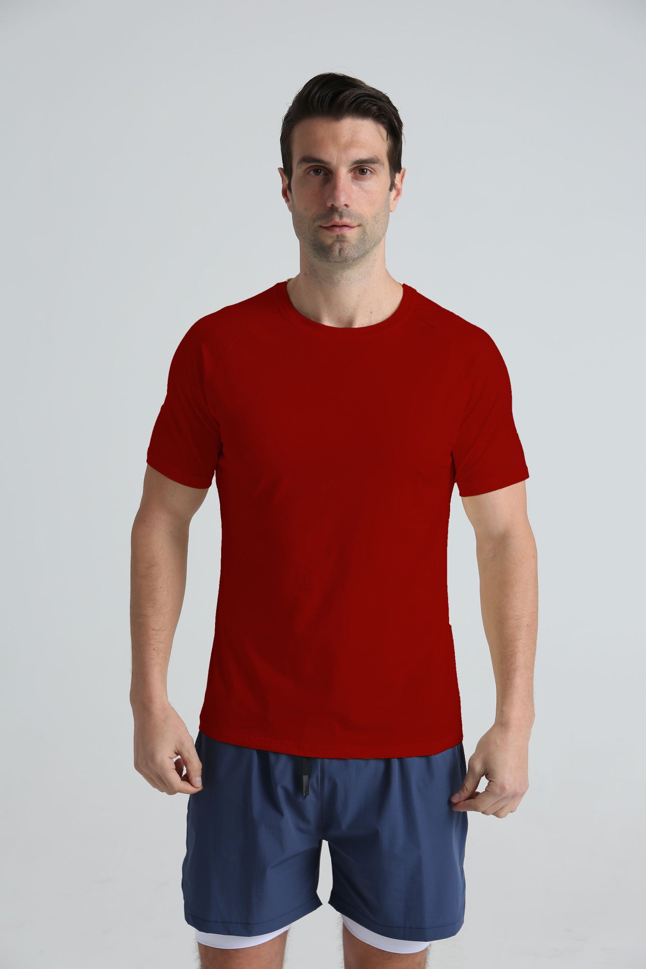 Summer Sports Fitness Short-sleeved Men's Crewneck Breathable Trendy Solid Color Casual Workout T-shirt Cotton