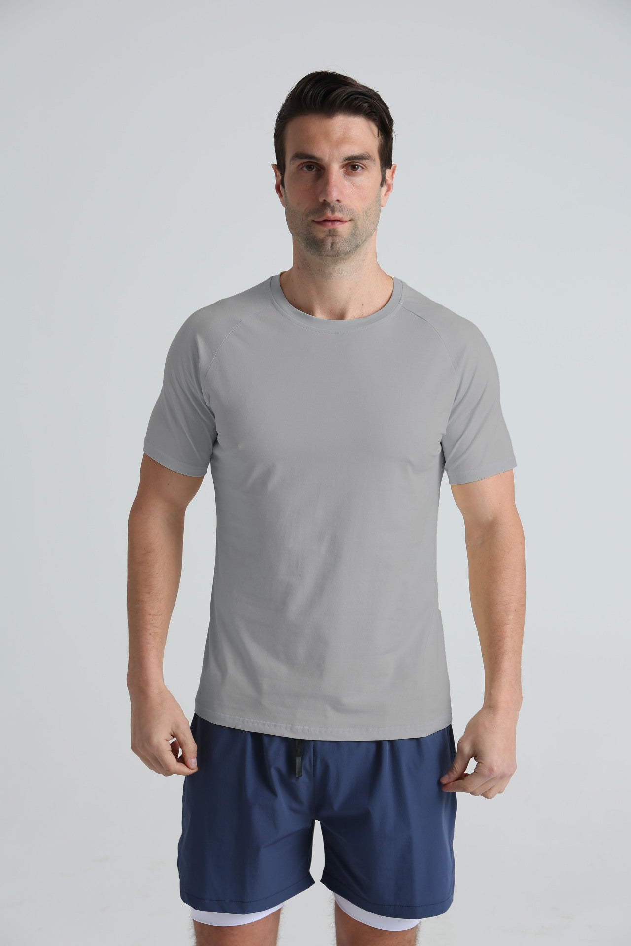 Summer Sports Fitness Short-sleeved Men's Crewneck Breathable Trendy Solid Color Casual Workout T-shirt Cotton