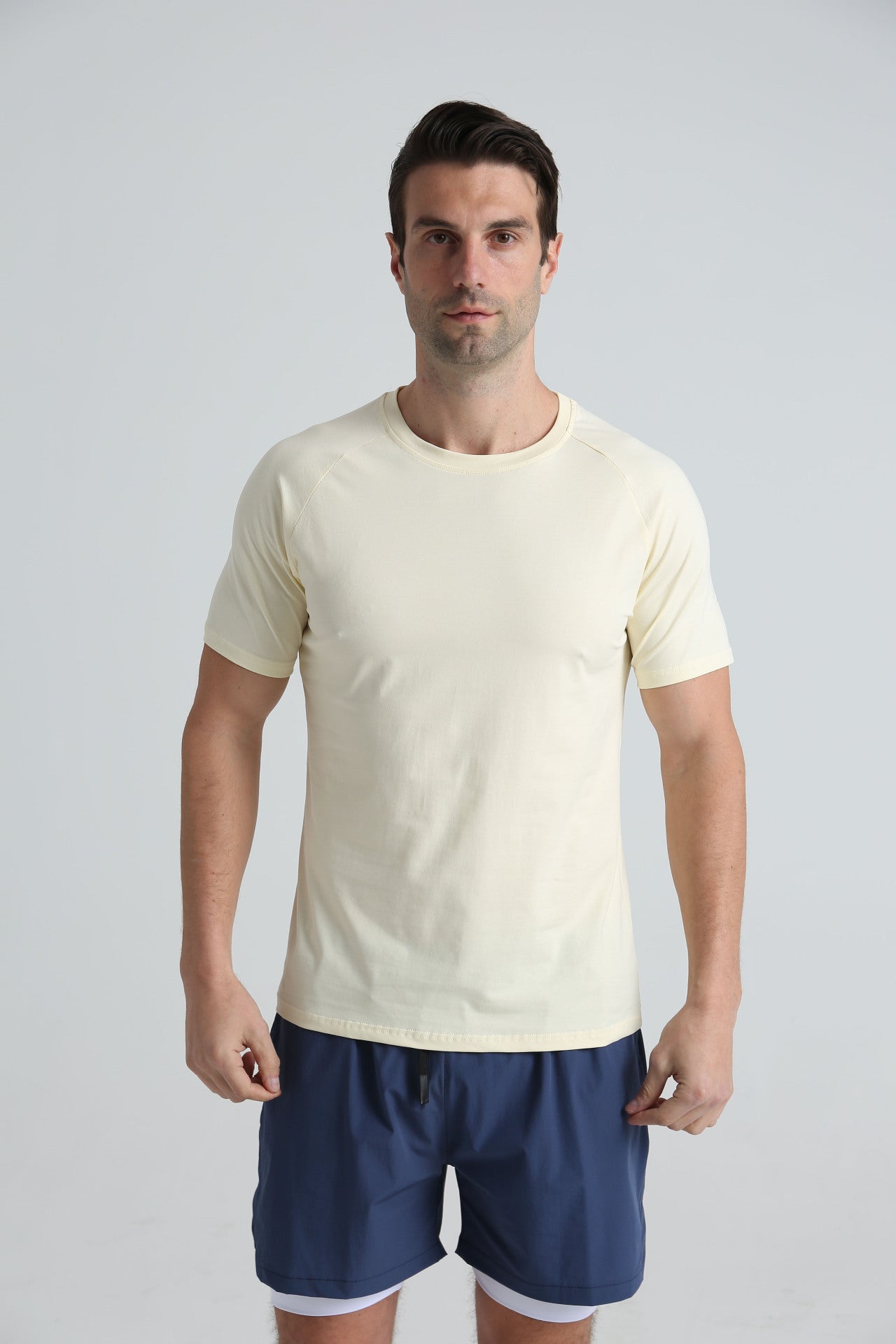 Summer Sports Fitness Short-sleeved Men's Crewneck Breathable Trendy Solid Color Casual Workout T-shirt Cotton