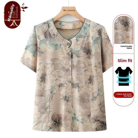 Summer style short-sleeved shirt for the elderly