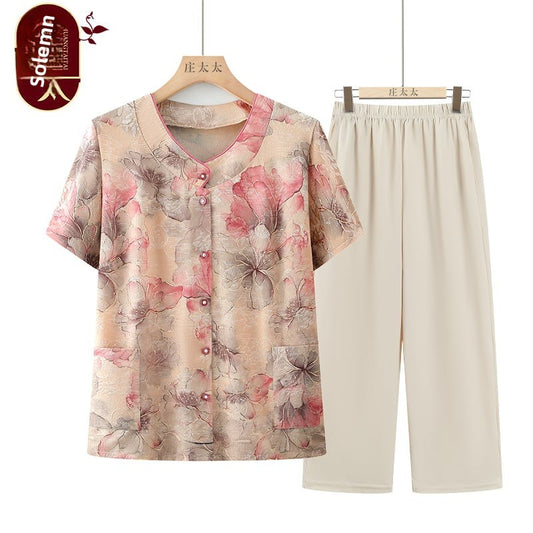 Summer style short-sleeved shirt for the elderly