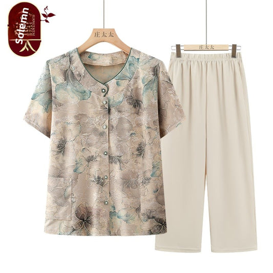 Summer style short-sleeved shirt for the elderly
