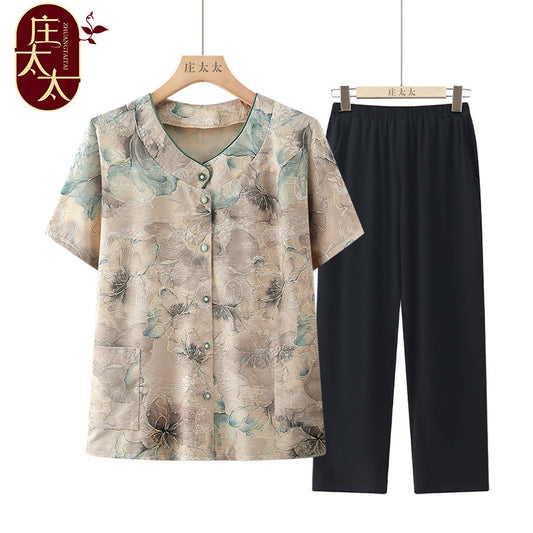 Summer style short-sleeved shirt for the elderly