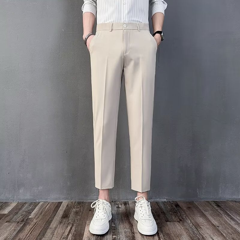 Summer Thin British Small Western Pants Men's Handsome Hanging Straight Slim-fit Business Casual Cropped Suit Pants for Men