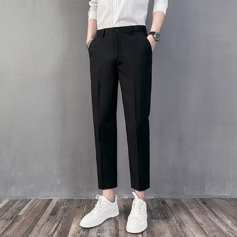 Summer Thin British Small Western Pants Men's Handsome Hanging Straight Slim-fit Business Casual Cropped Suit Pants for Men