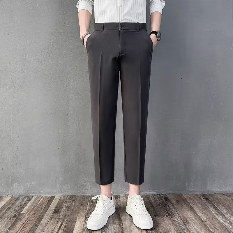 Summer Thin British Small Western Pants Men's Handsome Hanging Straight Slim-fit Business Casual Cropped Suit Pants for Men