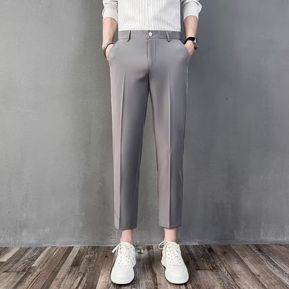 Summer Thin British Small Western Pants Men's Handsome Hanging Straight Slim-fit Business Casual Cropped Suit Pants for Men