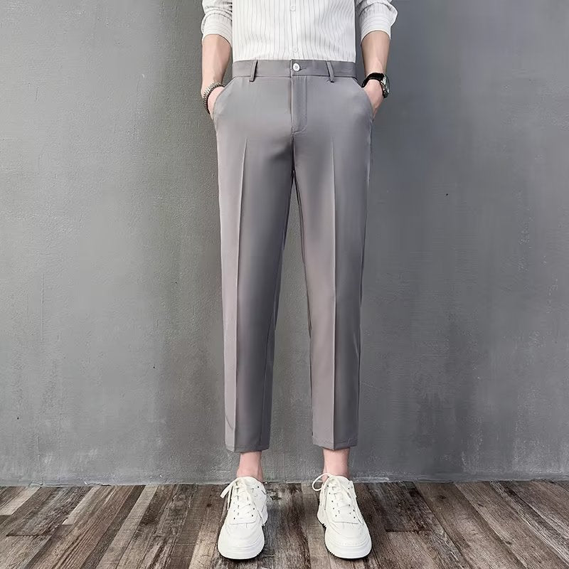 Summer Thin British Small Western Pants Men's Handsome Hanging Straight Slim-fit Business Casual Cropped Suit Pants for Men