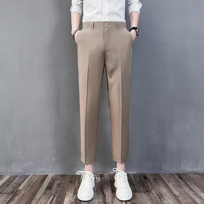 Summer Thin British Small Western Pants Men's Handsome Hanging Straight Slim-fit Business Casual Cropped Suit Pants for Men