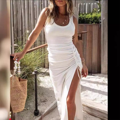 Summer Waist Sexy Split Long Vest Dress