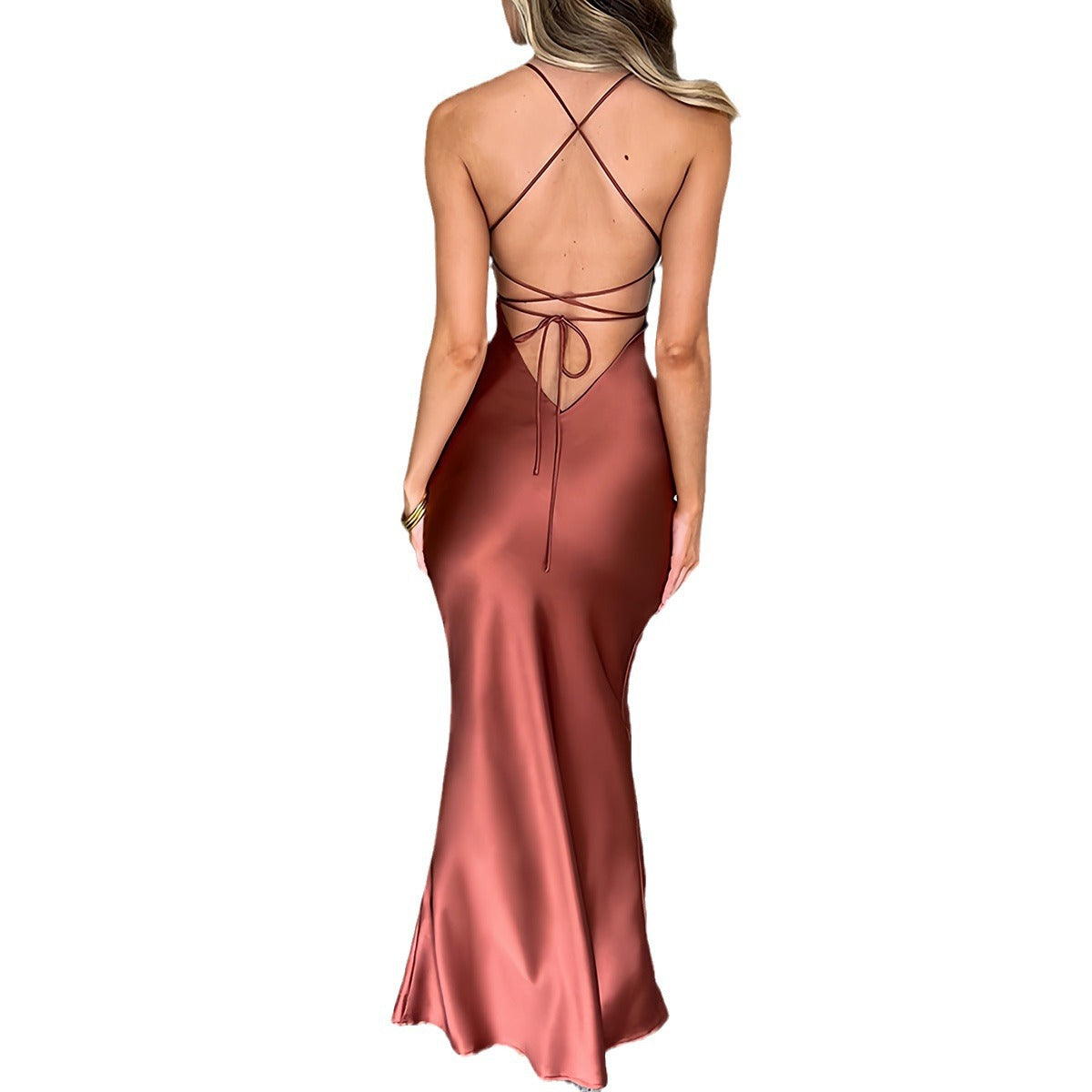 Summer Women's Elegant Satin Backless Long Dress