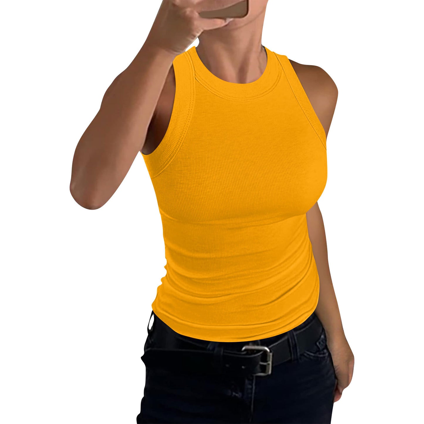 Summer Women's Rib Vest Crewneck Slim-fit I-shaped Women's Vest
