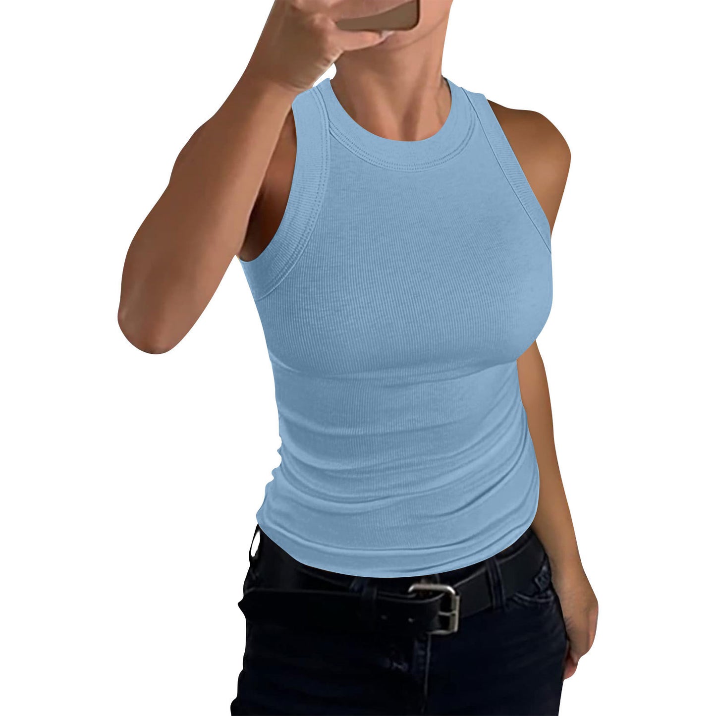 Summer Women's Rib Vest Crewneck Slim-fit I-shaped Women's Vest