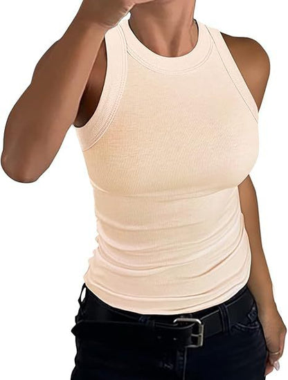Summer Women's Rib Vest Crewneck Slim-fit I-shaped Women's Vest