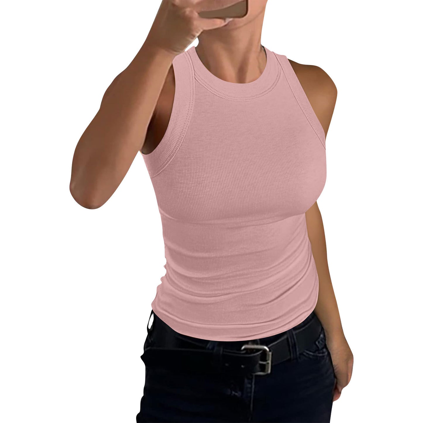 Summer Women's Rib Vest Crewneck Slim-fit I-shaped Women's Vest