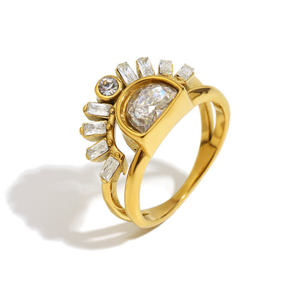 Sun Double Layer Gold Plated Stainless Steel Ring