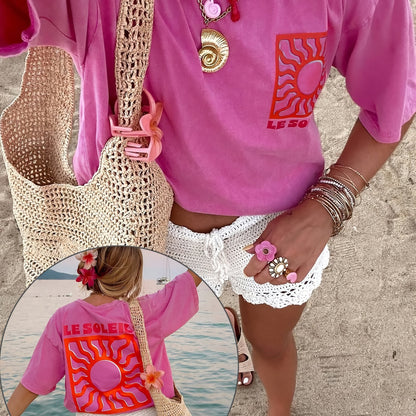Sun pattern casual T-shirt